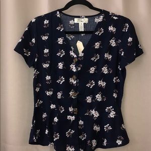 Blue flower print blouse